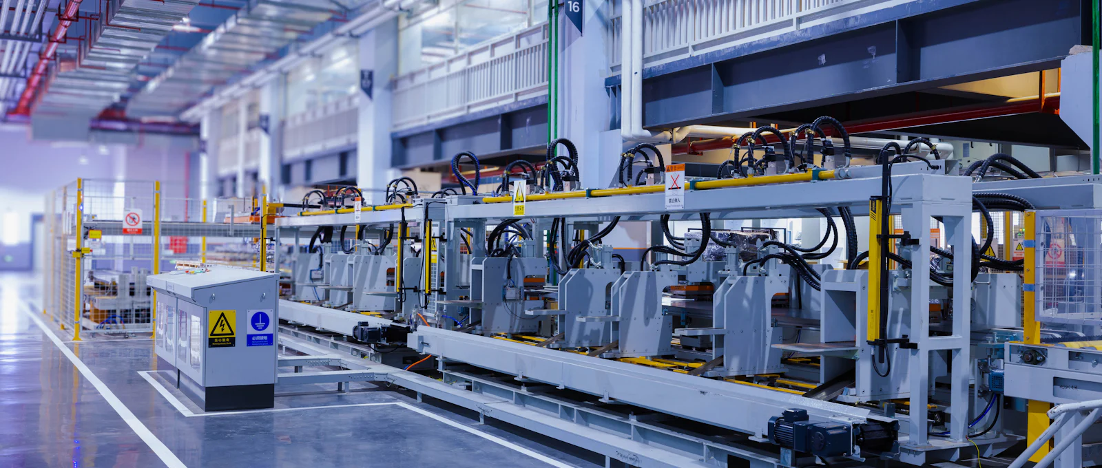 An automated production line in a factory hall